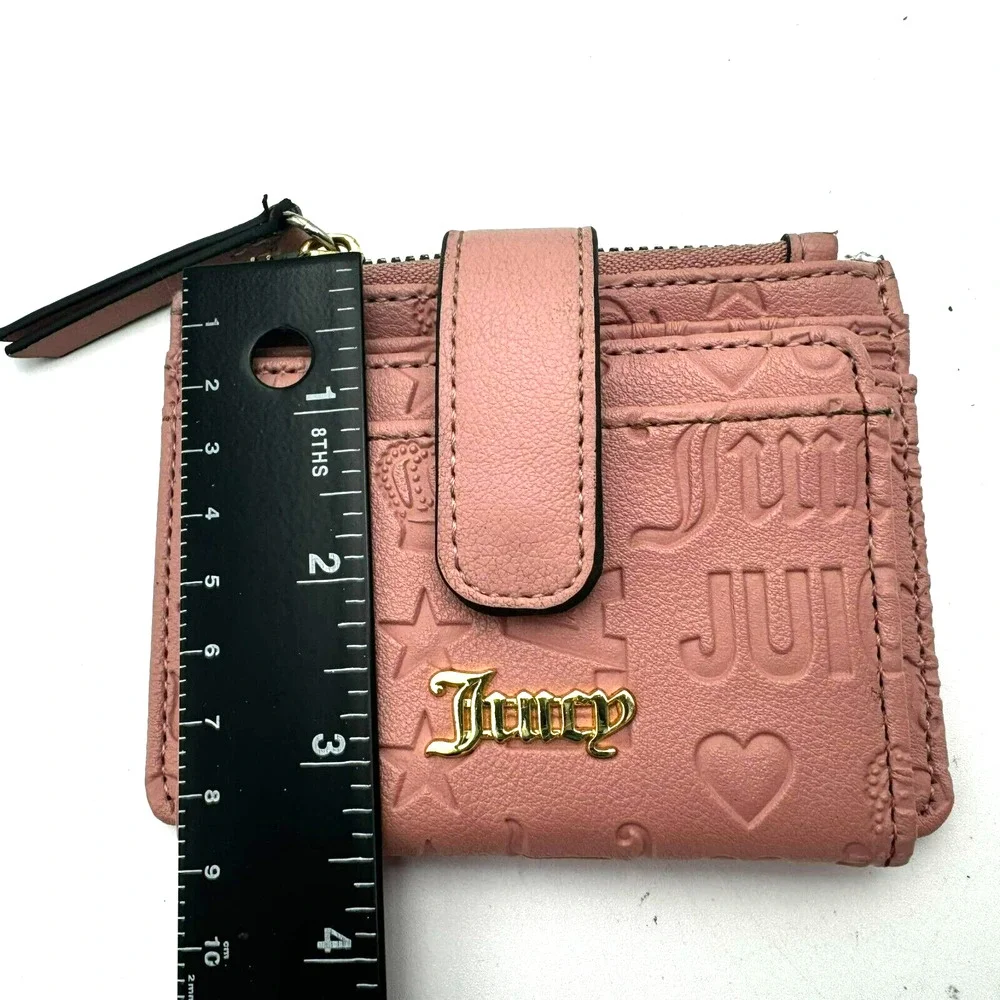 JUICY COUTURE Blush Pink Gold‎ Off The Chain Tab Card Case Zip Snap Wallet